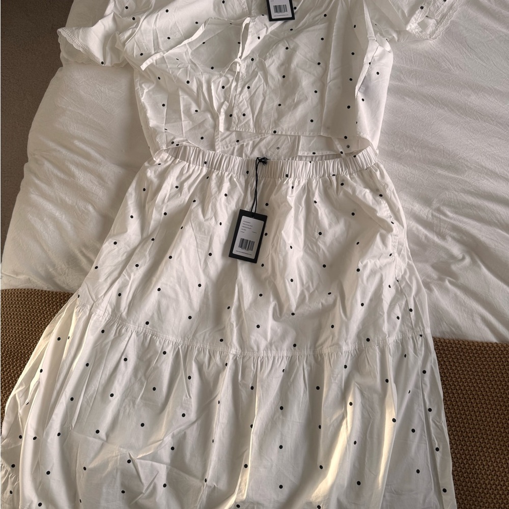 Brunette The Label Poplin Tie Shirt and Tiered Skirt Set